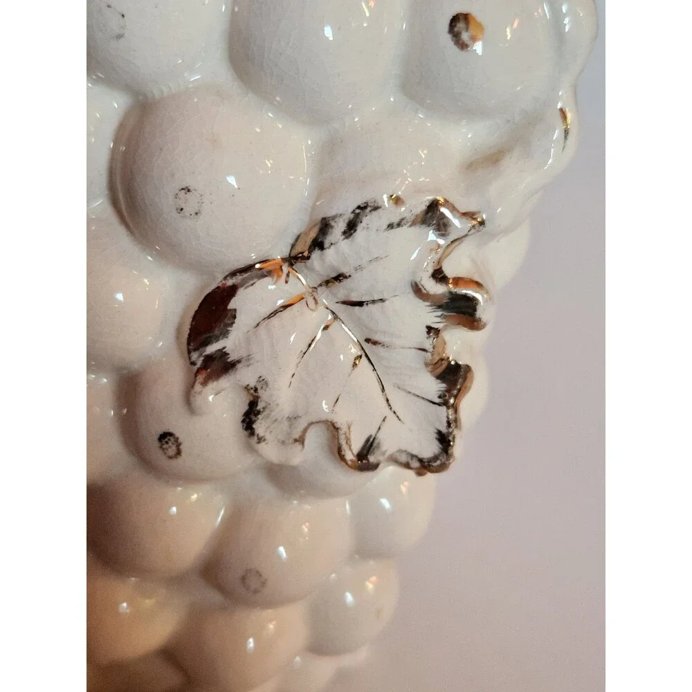 Vintage Gold White Tilso Japan Bird Grape Fruit Ceramic Pitcher Urn